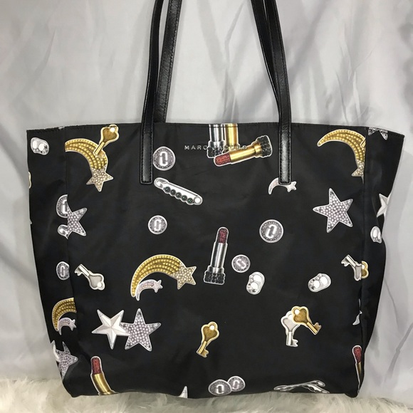 Marc Jacobs Graphic Print Nylon Tote Satchel Bag EUC Stars Keys Rainbows - Picture 4 of 14